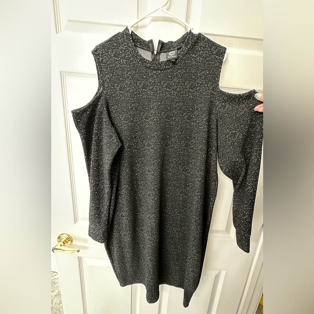 Bobeau Cold Shoulder Sweater Dress Black Speckled Size 2X